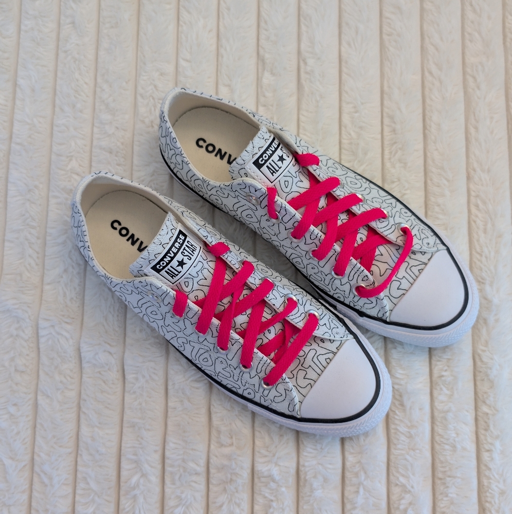 Converse Chuck Taylor My Story All Star White Sneakers with Pink Laces